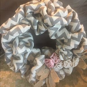 Burlap Wreath Gray, white and pink